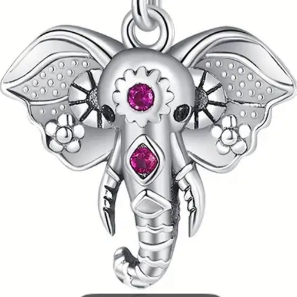 Silver Elephant Charm with Pink Accents